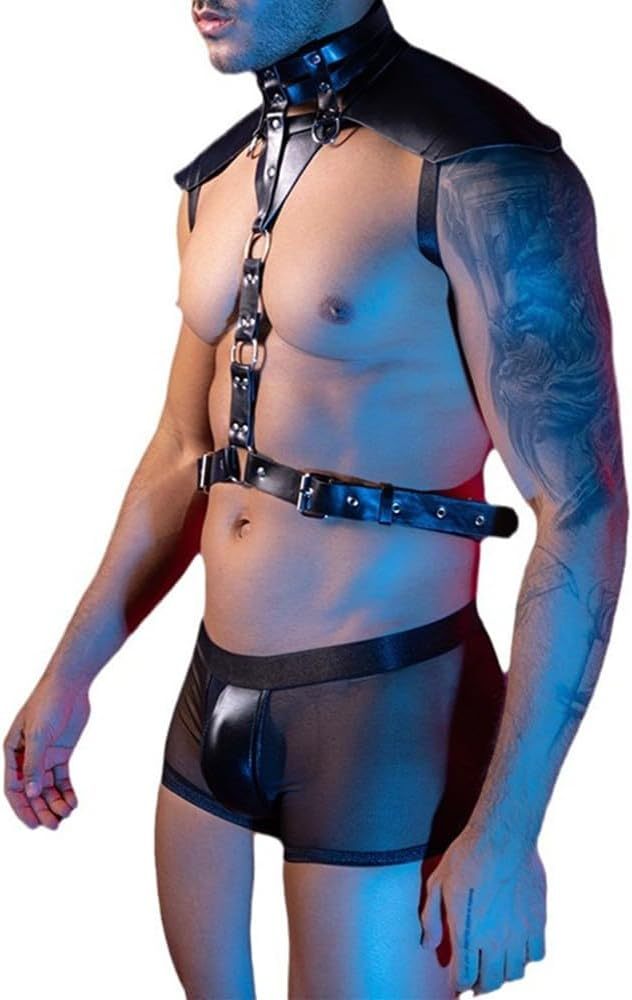 Men's Chest Harness Adjustable Gothic Punk Bondage Belt with Rivets BDSM SM Gear (Gay and Male) Club Wear