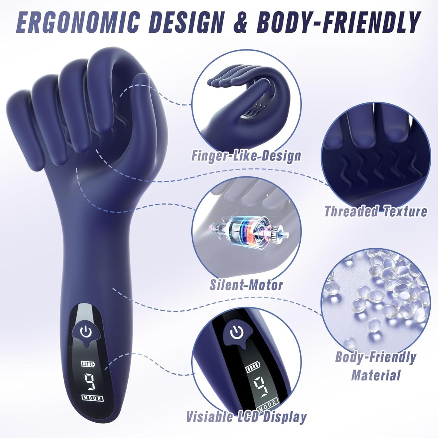 Male penis vibrator with 9 vibration modes and LCD display