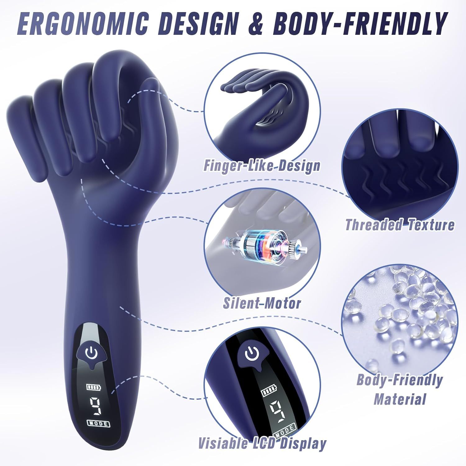 Male penis vibrator with 9 vibration modes and LCD display