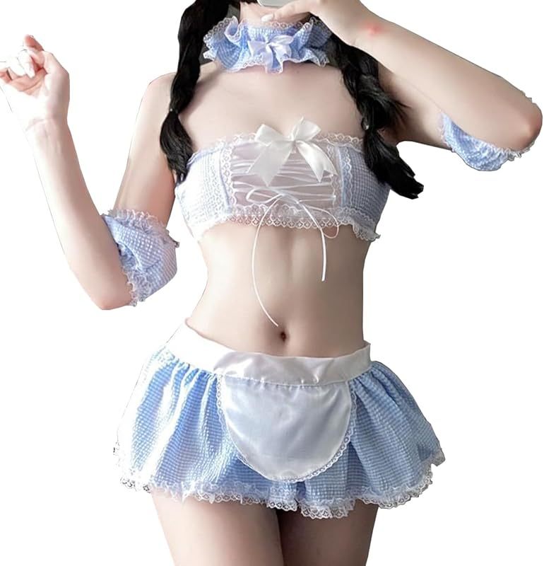 Maid Outfit Sexy Anime Cosplay Kawaii Lolita Maid Lingerie Costume Lace Bikini Outfit Bra and Mini Skirt Set