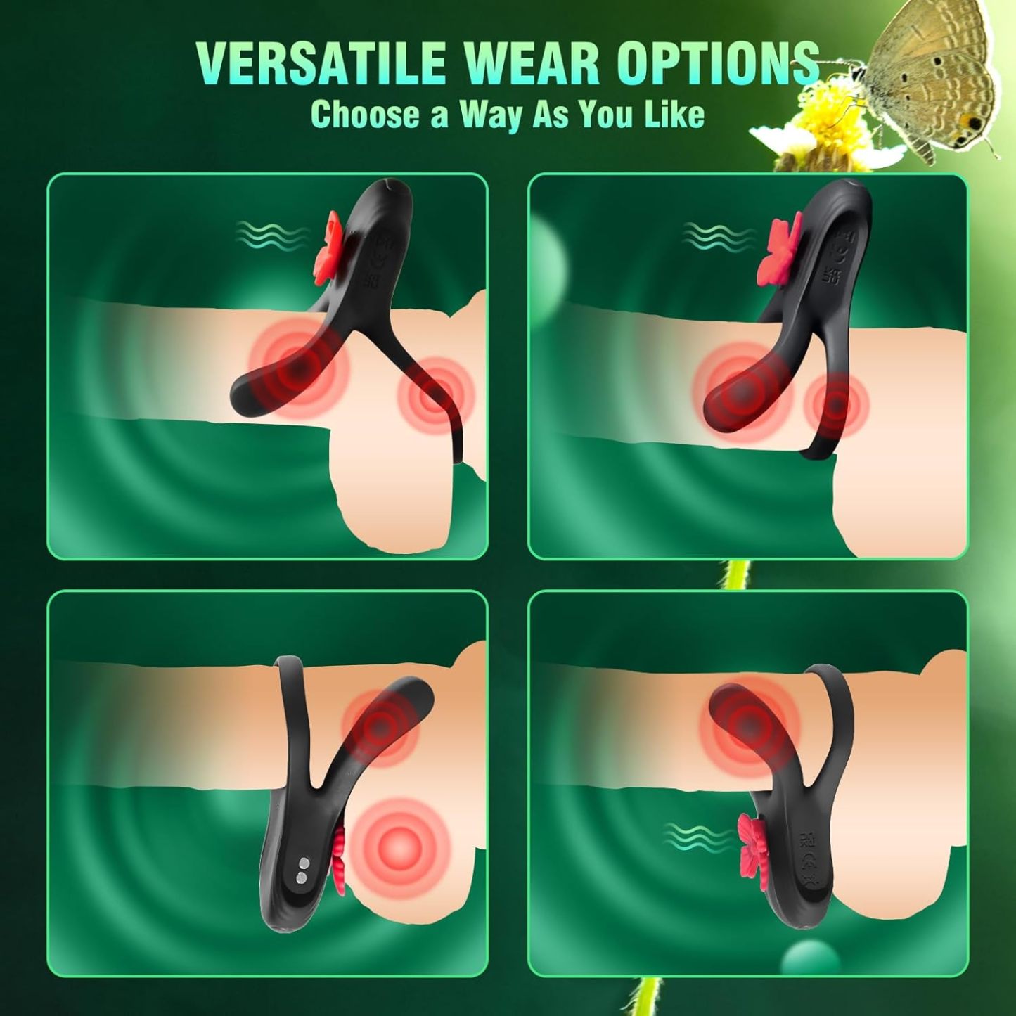 Vibrating Cock Ring Couple Sex Toys - Quzar Newly 3 in 1 Penis Ring Vibrator with Butterfly Clitoral Stimulator, 3 Motors 10 Vibration Modes Adult Sex Toy for Couples Women Men Pleasure