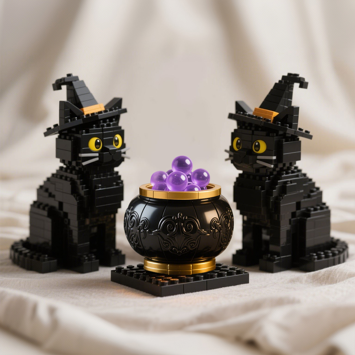 Halloween Brick Set – Witchy Cats & Cauldron🧙