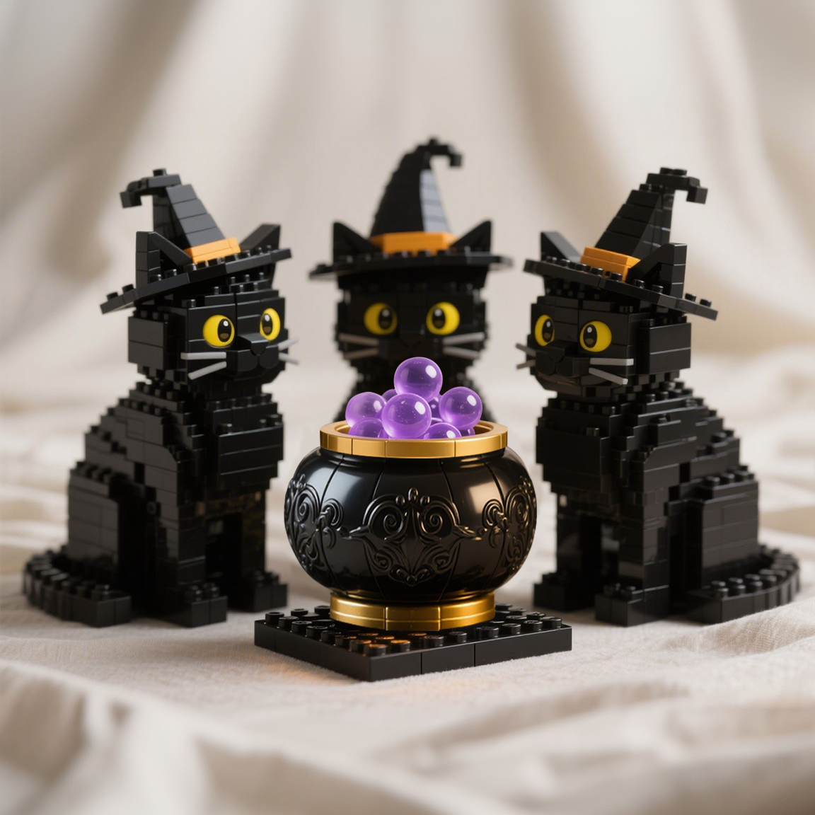 Halloween Brick Set – Witchy Cats & Cauldron🧙