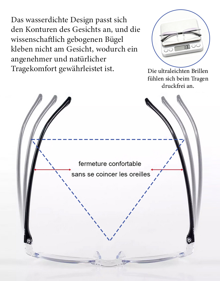 Automatische Zoom-Lesebrille mit Blaulichtfilter und rahmenlosem Design