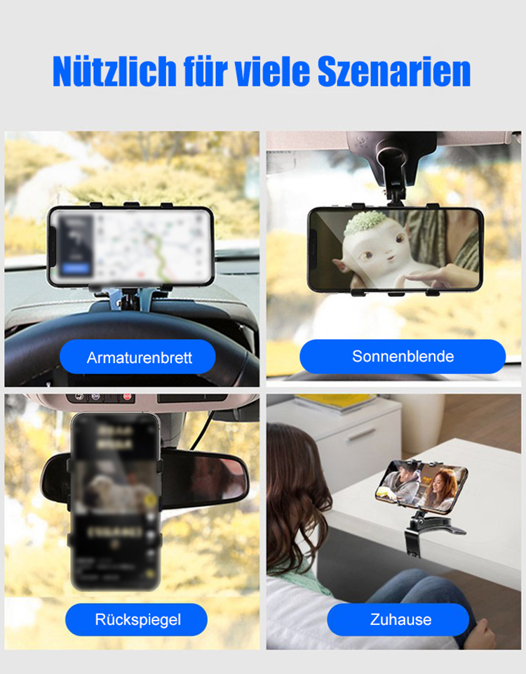 Multifunktionale Autotelefonhalterung, 360-Grad-Drehung und Faltung, verbesserter Federclip, stark und haltbar