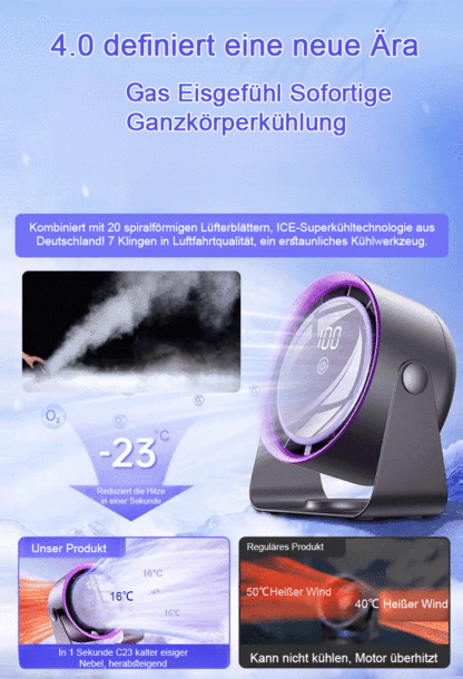 Es ist so kühl wie eine Klimaanlage, kann mit einer einzigen Ladung 48 Stunden lang ununterbrochen verwendet werden und die Windgeschwindigkeit lässt sich in 100 Stufen einstellen.