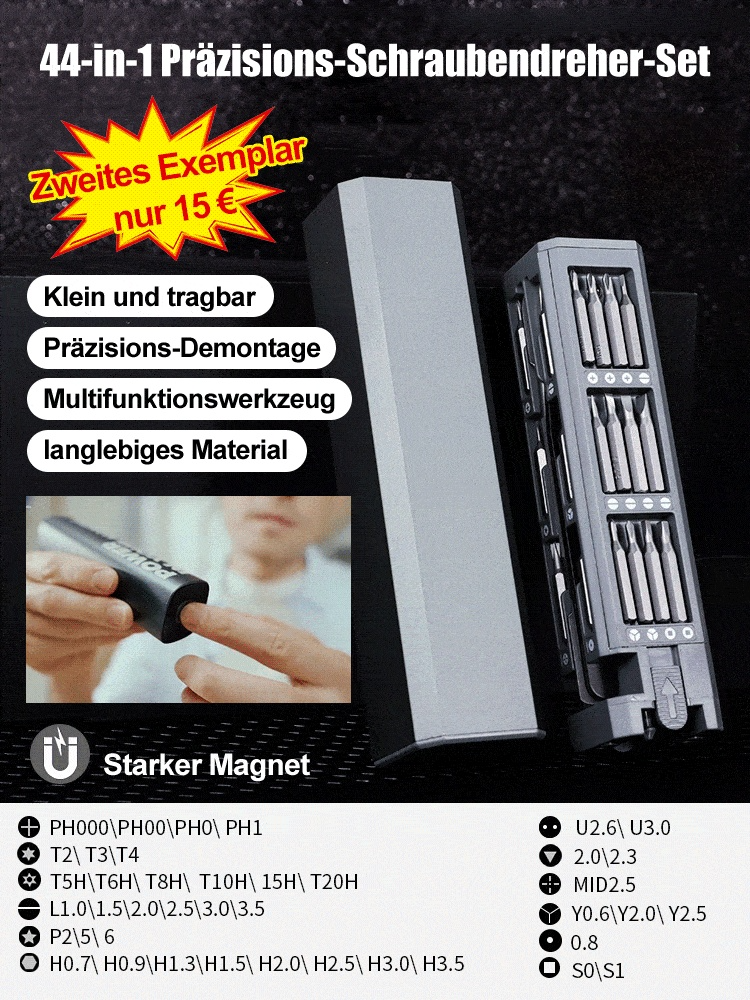 【Kauf beinhaltet 8-teiliges Werkzeugset】44-in-1 Präzisions-Schraubendreher-Set