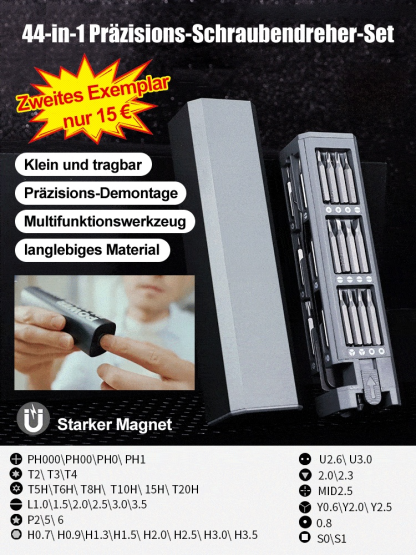 【Kauf beinhaltet 8-teiliges Werkzeugset】44-in-1 Präzisions-Schraubendreher-Set