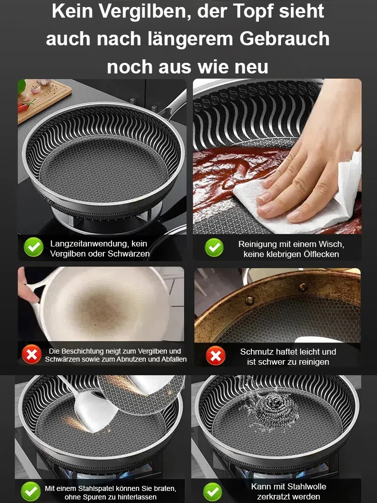 Hergestellt aus Edelstahl 316, frei von BPA und PFAS, TÜV-zertifiziert, gesünder als beschichtete Töpfe