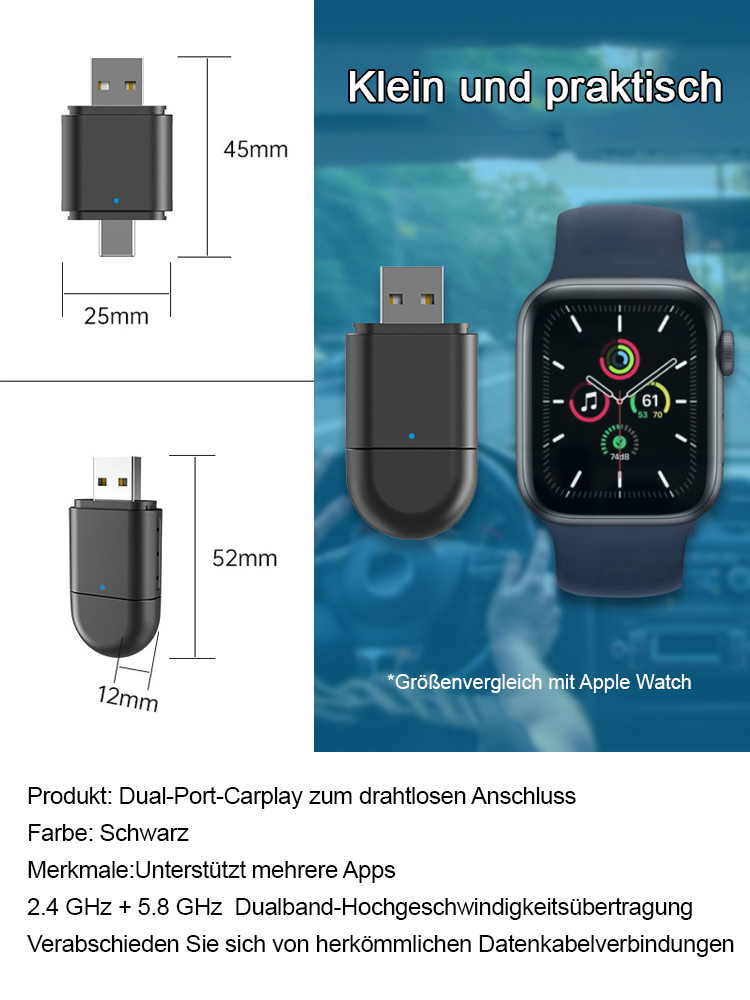 Doppelseitiger Dual-Port CarPlay Wireless-Adapter 🚗📱.
