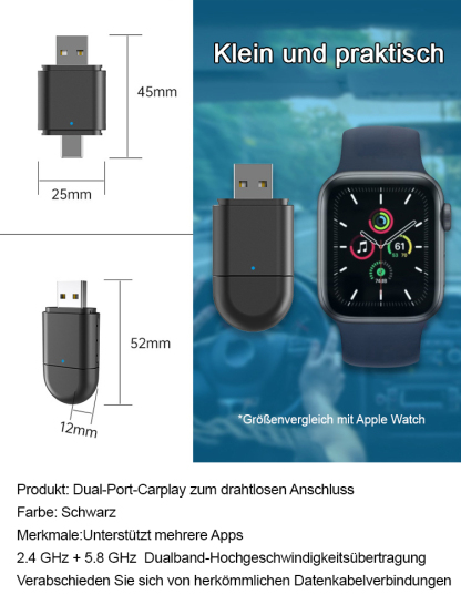 Doppelseitiger Dual-Port CarPlay Wireless-Adapter 🚗📱.