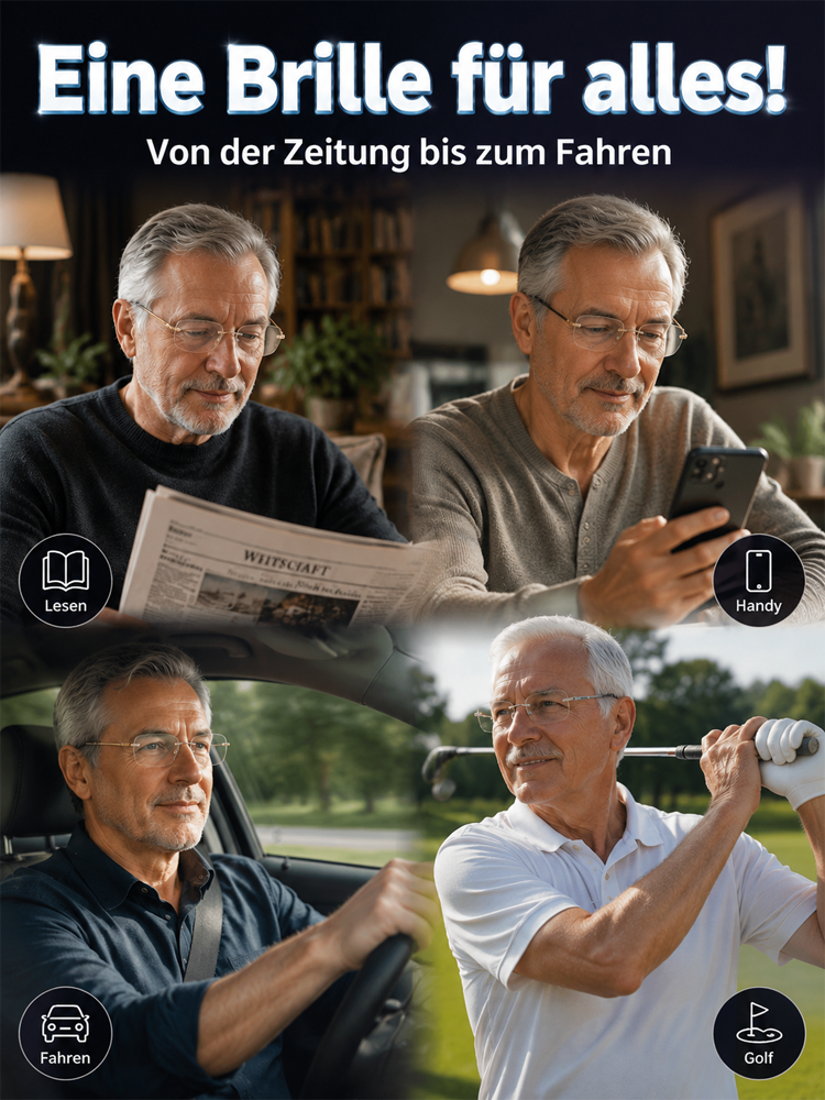 0,01 s Auto-Fokus Gleitsichtbrille | +1,00–+7,00 dpt stufenlos für Lesen - Fahren