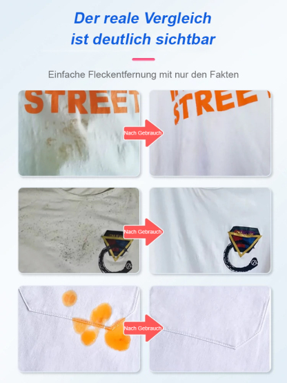In nur 30 Sekunden werden 99,9% der hartnäckigen Flecken entfernt, ohne die Hände zu verletzen oder Kleidung zu beschädigen. 🧼✨
