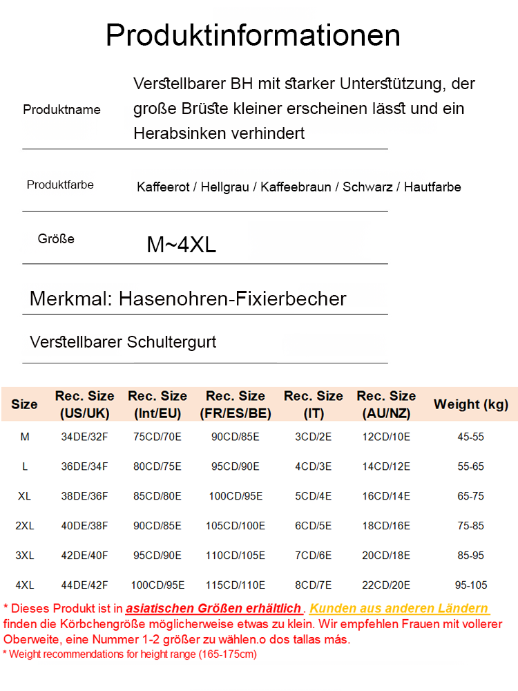 Verstellbarer Minimizer-BH für große Brüste: Stark formend & Herabhängen stoppen