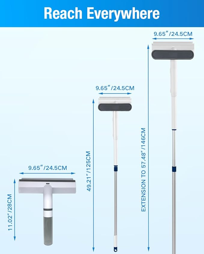Hometimestore Fensterputzer mit Sprühfunktion, Fensterwischer mit Teleskopstiel 45° Drehgearm Silikon Fensterabzieher Glasreiniger Fenster für Kristallklare Fenster und Glasflächen
