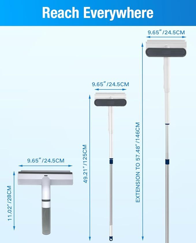 Hometimestore Fensterputzer mit Sprühfunktion, Fensterwischer mit Teleskopstiel 45° Drehgearm Silikon Fensterabzieher Glasreiniger Fenster für Kristallklare Fenster und Glasflächen