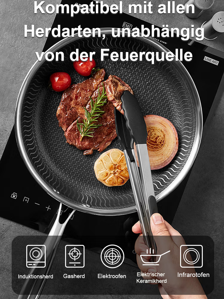Hergestellt aus Edelstahl 316, frei von BPA und PFAS, TÜV-zertifiziert, gesünder als beschichtete Töpfe