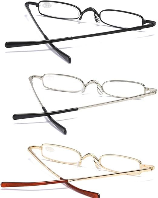 MMOWW3er-Pack Mini Metall Lesebrillen Damen Herren Federscharnier Klassische Klein Schmal Leicht Lesehilfe Sehhilfe Brillen mit Etui (Schwarz+Golden+Silber,+2.5)