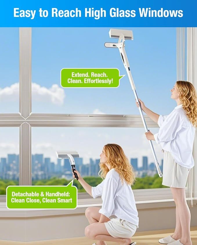Hometimestore Fensterputzer mit Sprühfunktion, Fensterwischer mit Teleskopstiel 45° Drehgearm Silikon Fensterabzieher Glasreiniger Fenster für Kristallklare Fenster und Glasflächen