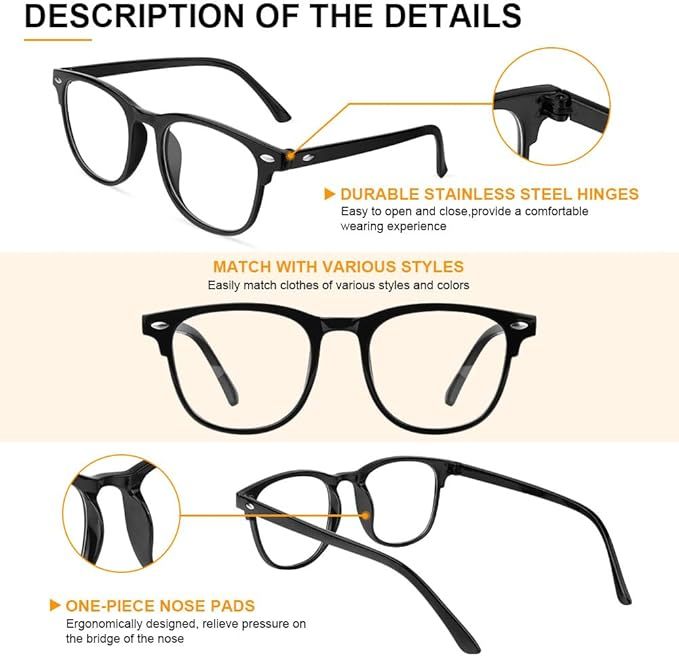 Blue Light Blocking Glasses Set, Blaulichtfilter Brille mit Zubehör, Gaming Rund Anti Blaulicht Anti Ermüdung für PC Gaming Fernseher Brillen Modebrille Bildschirmbrille Unisex Lindert Müdigkeit