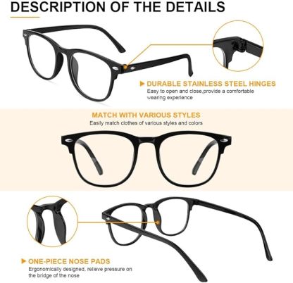 Blue Light Blocking Glasses Set, Blaulichtfilter Brille mit Zubehör, Gaming Rund Anti Blaulicht Anti Ermüdung für PC Gaming Fernseher Brillen Modebrille Bildschirmbrille Unisex Lindert Müdigkeit