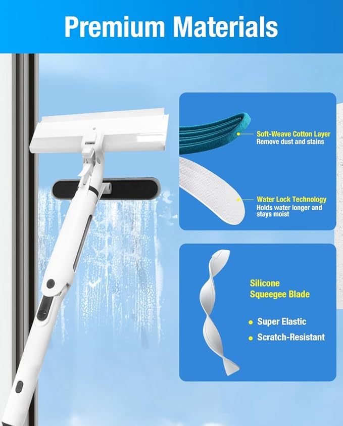 Hometimestore Fensterputzer mit Sprühfunktion, Fensterwischer mit Teleskopstiel 45° Drehgearm Silikon Fensterabzieher Glasreiniger Fenster für Kristallklare Fenster und Glasflächen