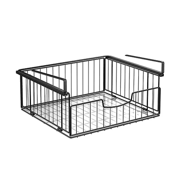 Unterregal Aufbewahrungskorb, 2 Stück Hängekorb Regal aus Metall, Unter Schrank Lagerung Organizer, Hängender Aufbewahrungskörbe für Küche, Speisekammer, Büro, Schreibtisch, Bücherregal (Schwarz)