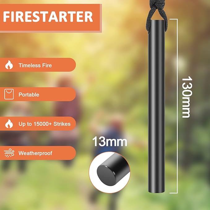 Feuerstahl Outdoor mit Paracord Griff, Feuerstahl XXL, Feuerstein Survival Set, Ferro Rod, Magnesium Feuerstarter, Feuerstab Outdoor, Feuereisen mit Feuerstein, Feueranzünder Set für Bushcraft/Camping
