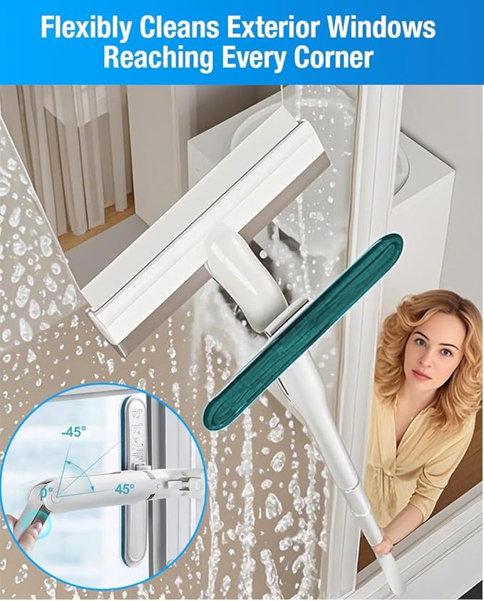 Hometimestore Fensterputzer mit Sprühfunktion, Fensterwischer mit Teleskopstiel 45° Drehgearm Silikon Fensterabzieher Glasreiniger Fenster für Kristallklare Fenster und Glasflächen