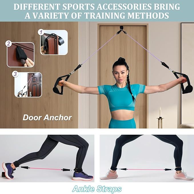 Pilates Bar Set mit 6 Widerstandsbänder, Verstellbare Resistance Bands für Frauen und Mann, Fitnessbänder für Home Gym Yoga, Pilates,Stretch, Krafttraining Fitness