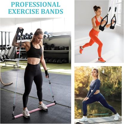 Pilates Bar Set mit 6 Widerstandsbänder, Verstellbare Resistance Bands für Frauen und Mann, Fitnessbänder für Home Gym Yoga, Pilates,Stretch, Krafttraining Fitness