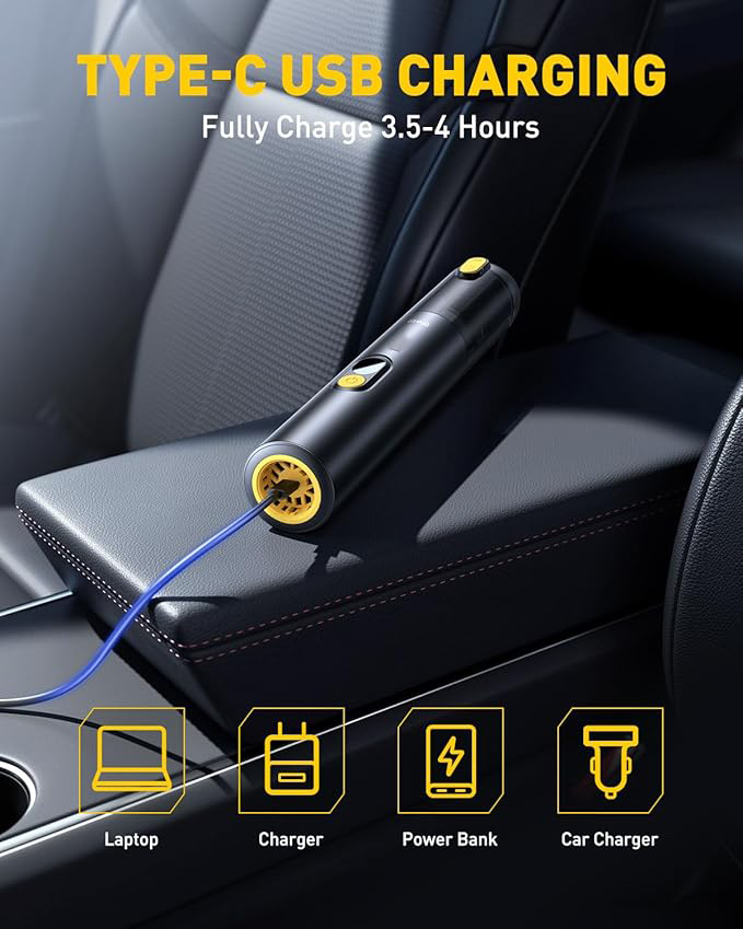 Akku-Autostaubsauger mit hoher Leistung 14000 Pa, Handstaubsauger mit Blas- & Saugfunktion 2 IN 1, 30 Min Laufzeit, USB-C Ladung, Kleiner Staubsauger Handlich für Auto, Haus, Haustiere, Büro