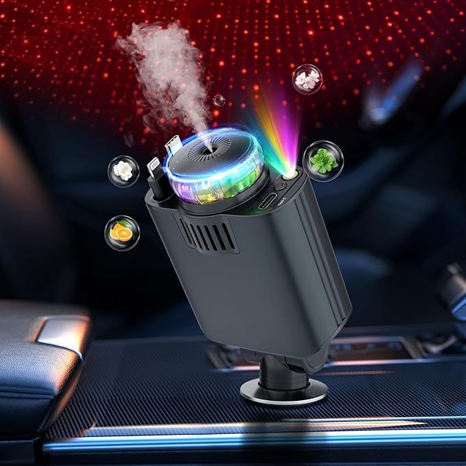 Ofottofo Zigarettenanzünder USB C mit Ambientelicht und Aromafunktion, 5 in 1 Einziehbares Auto Ladegerät Adapter 66W Handy Schnelles Autoladegerät Kompatibel mit iPhone 16 15 14 Pro Max Android, Grau