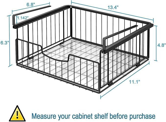 Unterregal Aufbewahrungskorb, 2 Stück Hängekorb Regal aus Metall, Unter Schrank Lagerung Organizer, Hängender Aufbewahrungskörbe für Küche, Speisekammer, Büro, Schreibtisch, Bücherregal (Schwarz)