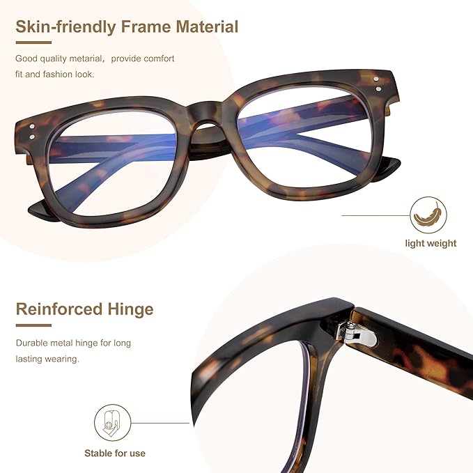 Madison Avenue Blaulichtfilter Brille Damen, Übergroße Computerbrillen zum Spielen, Metallscharnier Blaufilter Brille ohne Sehstärke