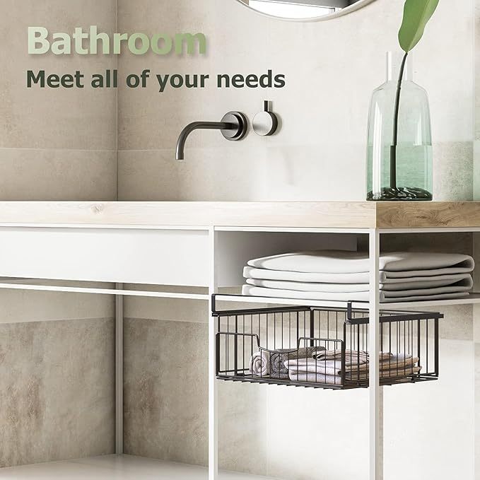 Unterregal Aufbewahrungskorb, 2 Stück Hängekorb Regal aus Metall, Unter Schrank Lagerung Organizer, Hängender Aufbewahrungskörbe für Küche, Speisekammer, Büro, Schreibtisch, Bücherregal (Schwarz)