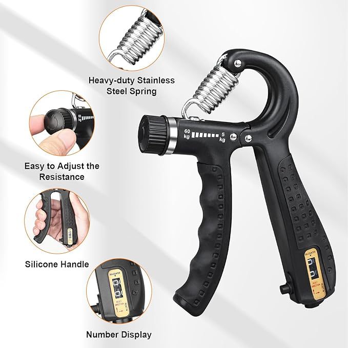 GRIFEMA Handtrainer, Unterarmtrainer mit Integrierter Zählfunktion, Einstellbarer Widerstand 5-60kg, Grip Griffkraft Trainer, Unterarm Trainingsgerät, Rutschfester Griff, Schwarz