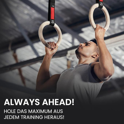 Turnringe Holz Gym Rings + Türanker & Trainings-eBook – Olympische Gymnastik Holzturnringe & Gurte + Markierungen | Turnerringe Gymnastikringe Fitness Ringe Workout Sport | Männer Frauen