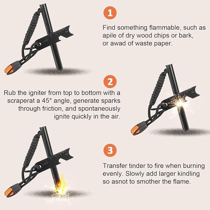 Feuerstahl Outdoor mit Paracord Griff, Feuerstahl XXL, Feuerstein Survival Set, Ferro Rod, Magnesium Feuerstarter, Feuerstab Outdoor, Feuereisen mit Feuerstein, Feueranzünder Set für Bushcraft/Camping