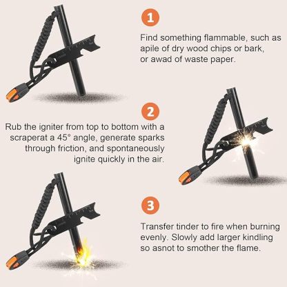 Feuerstahl Outdoor mit Paracord Griff, Feuerstahl XXL, Feuerstein Survival Set, Ferro Rod, Magnesium Feuerstarter, Feuerstab Outdoor, Feuereisen mit Feuerstein, Feueranzünder Set für Bushcraft/Camping
