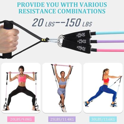 Pilates Bar Set mit 6 Widerstandsbänder, Verstellbare Resistance Bands für Frauen und Mann, Fitnessbänder für Home Gym Yoga, Pilates,Stretch, Krafttraining Fitness