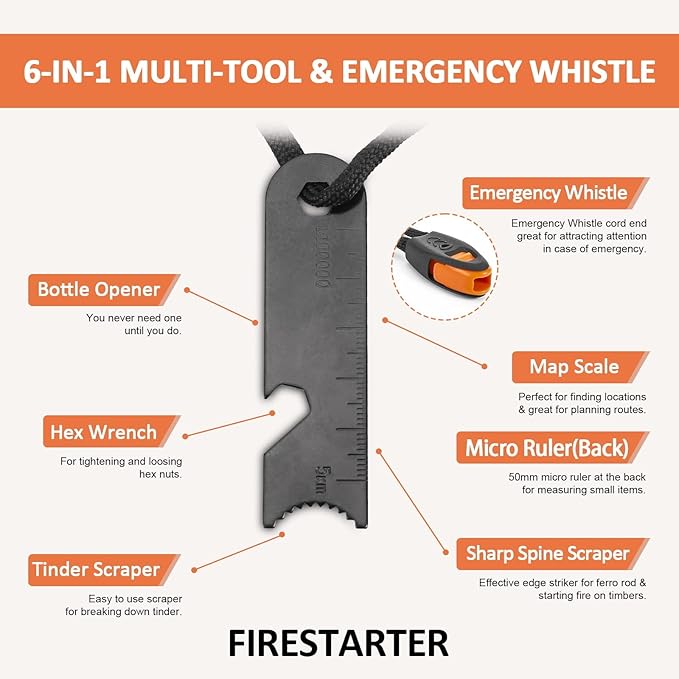 Feuerstahl Outdoor mit Paracord Griff, Feuerstahl XXL, Feuerstein Survival Set, Ferro Rod, Magnesium Feuerstarter, Feuerstab Outdoor, Feuereisen mit Feuerstein, Feueranzünder Set für Bushcraft/Camping
