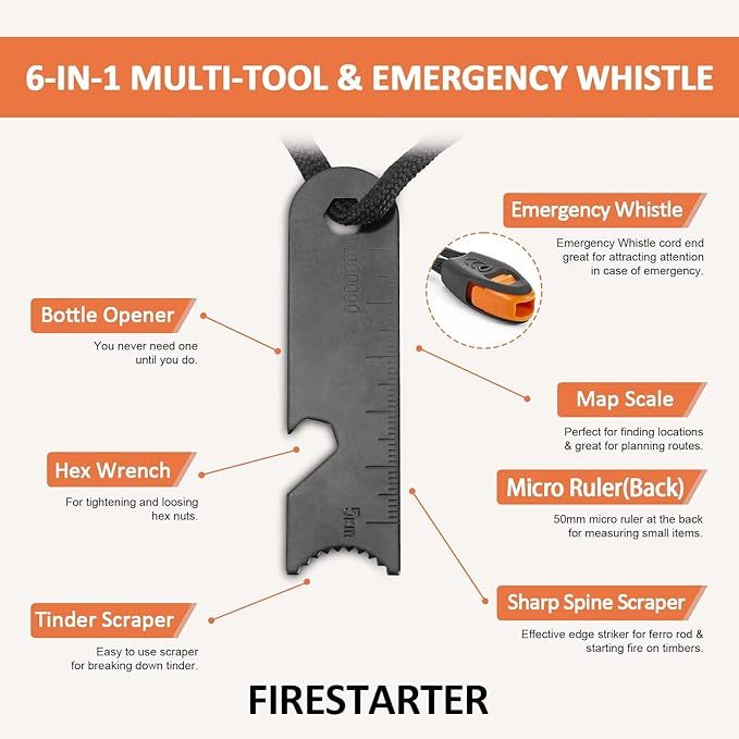 Feuerstahl Outdoor mit Paracord Griff, Feuerstahl XXL, Feuerstein Survival Set, Ferro Rod, Magnesium Feuerstarter, Feuerstab Outdoor, Feuereisen mit Feuerstein, Feueranzünder Set für Bushcraft/Camping