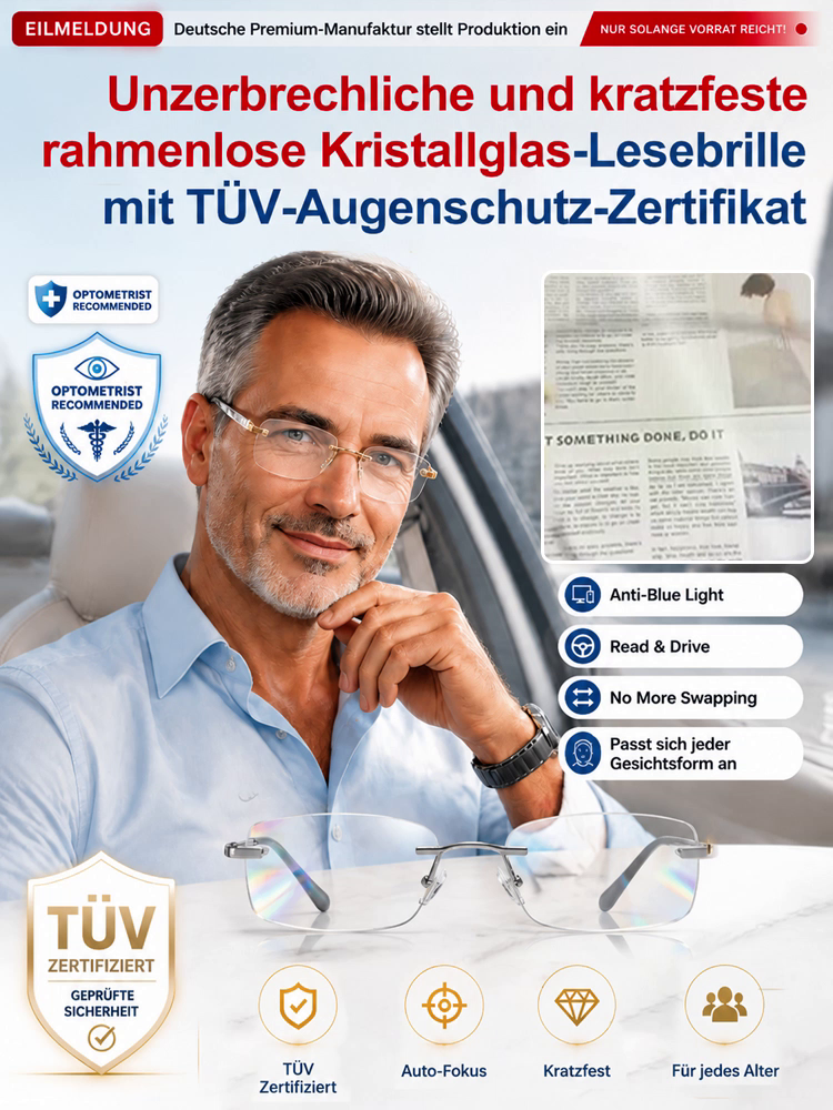 0,01 s Auto-Fokus Gleitsichtbrille | +1,00–+7,00 dpt stufenlos für Lesen - Fahren