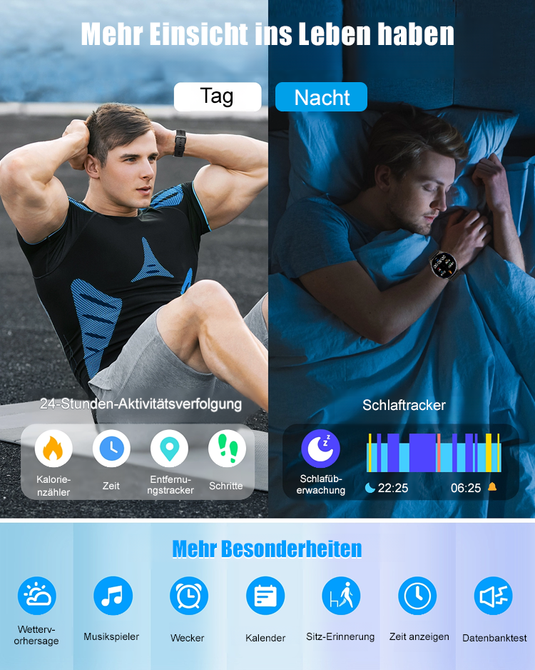 Ein Sportarmband zur Überwachung von Herzfrequenz und Blutdruck, das präzise den Blutzucker-, Blutsauerstoffgehalt, die Herzfrequenz und die Körpertemperatur misst, mit einer Genauigkeit von bis zu 99,99%. ⌚️💪