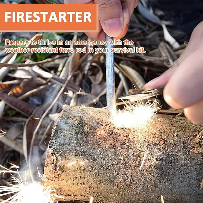 Feuerstahl Outdoor mit Paracord Griff, Feuerstahl XXL, Feuerstein Survival Set, Ferro Rod, Magnesium Feuerstarter, Feuerstab Outdoor, Feuereisen mit Feuerstein, Feueranzünder Set für Bushcraft/Camping