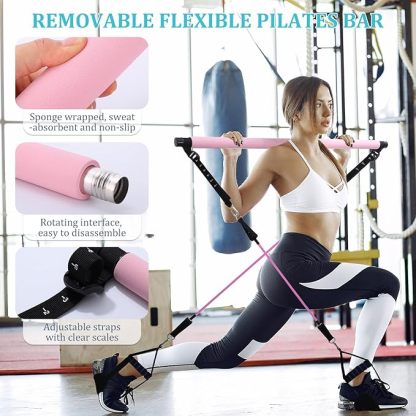 Pilates Bar Set mit 6 Widerstandsbänder, Verstellbare Resistance Bands für Frauen und Mann, Fitnessbänder für Home Gym Yoga, Pilates,Stretch, Krafttraining Fitness