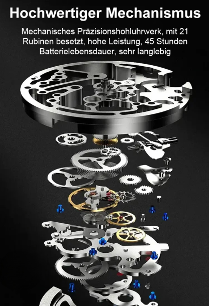 "Hochwertiges Schweizer Uhrwerk und Saphirglas-Mechanikuhr, ein Symbol männlicher Eleganz. Frauen werden begeistert auf Sie zukommen. ⌚💎✨"