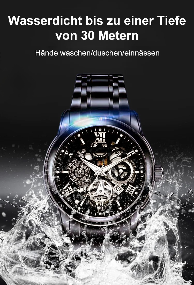 "Hochwertiges Schweizer Uhrwerk und Saphirglas-Mechanikuhr, ein Symbol männlicher Eleganz. Frauen werden begeistert auf Sie zukommen. ⌚💎✨"