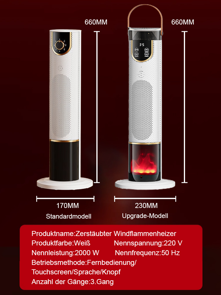 Energieverbrauch von 1 kWh in 7 Tagen: schnelles Aufheizen in 3 Sekunden, Kaminsimulation